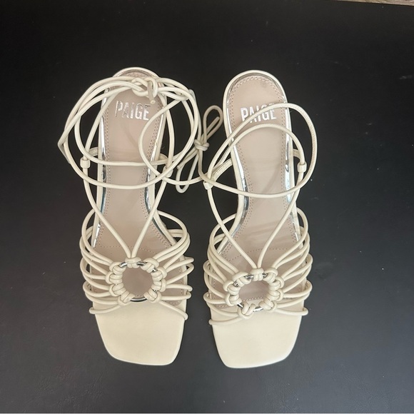 PAIGE Espadrille Sandals Size 8 Beige Leather Slip On Ankle Tie Wedge Heels - Picture 10 of 10